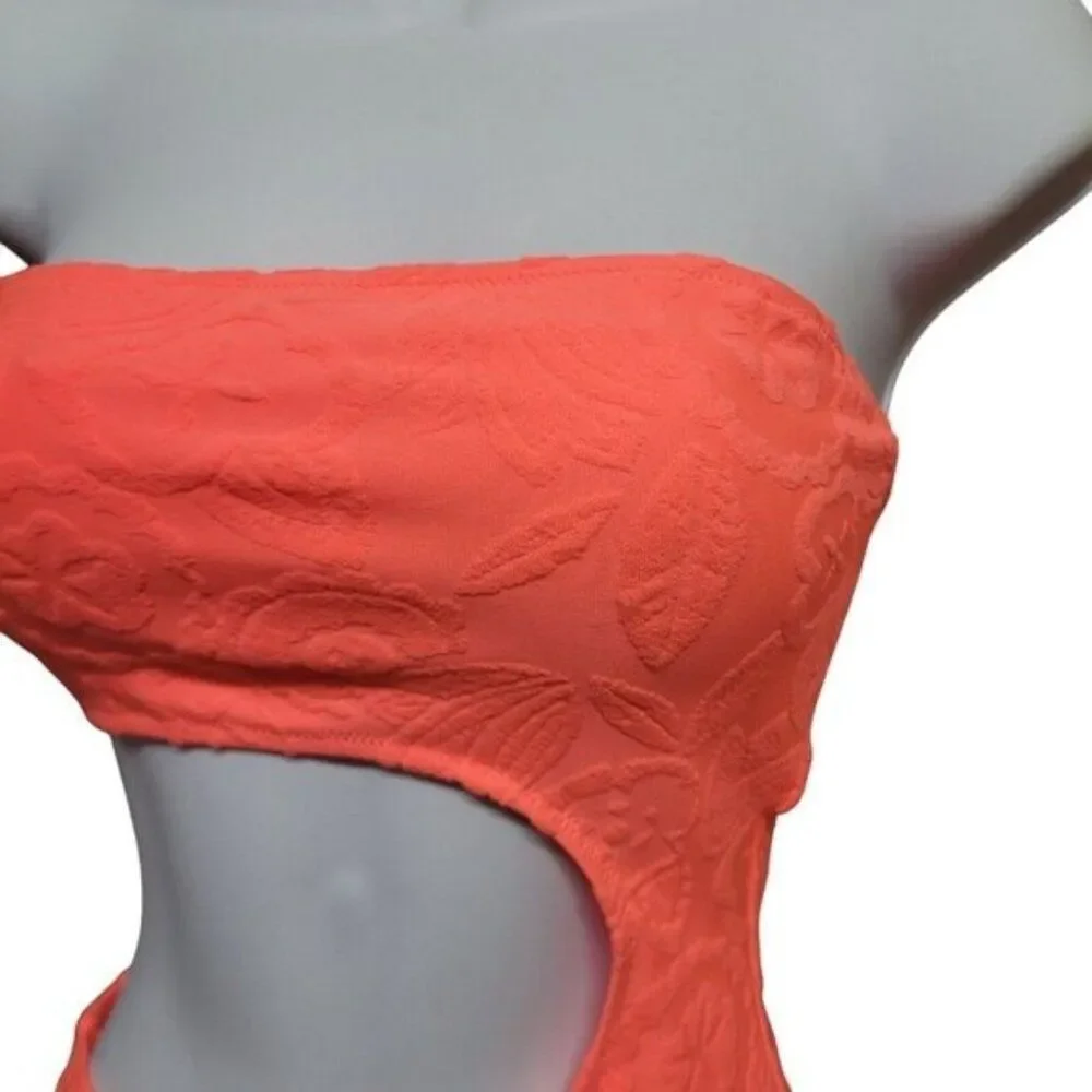 Aerie Terry Cut Out Strapless Neon Orange‎ One Piece Swimsuit S